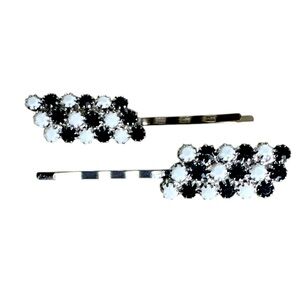 Black White Rhinestone Hairpin Set Repurposed Vintage Jewelry, Elegant Accessory